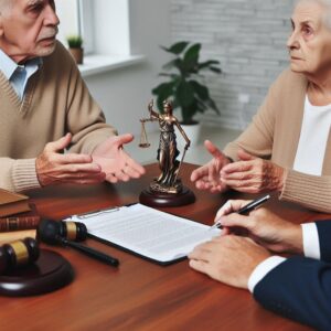 Elder couple consulting lawyer